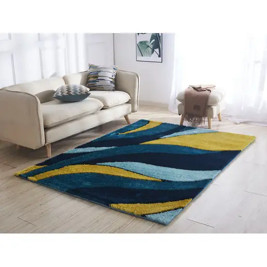 Blue and Yellow Shag Hand Tufted Area Rug Photo 6