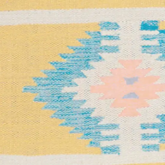 Blue and Yellow Southwestern Handmade Area Rug With Fringe Photo 6