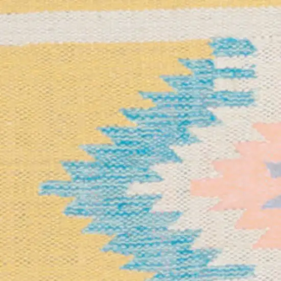 Blue and Yellow Southwestern Handmade Area Rug With Fringe Photo 5