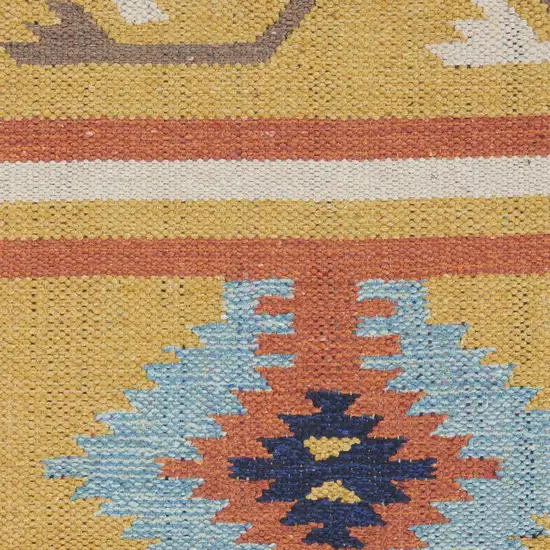 Blue and Yellow Southwestern Handmade Area Rug With Fringe Photo 3