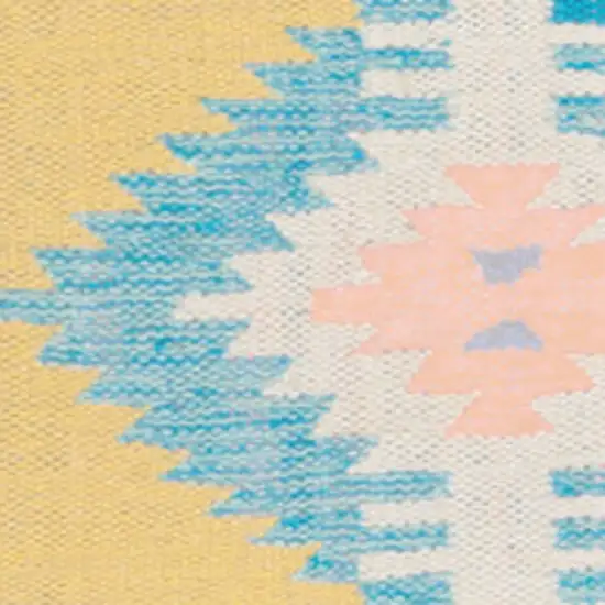 Blue and Yellow Southwestern Handmade Area Rug With Fringe Photo 6