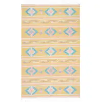 Photo of Blue and Yellow Southwestern Handmade Area Rug With Fringe