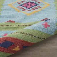 Photo of Blue and Yellow Southwestern Handmade Area Rug With Fringe