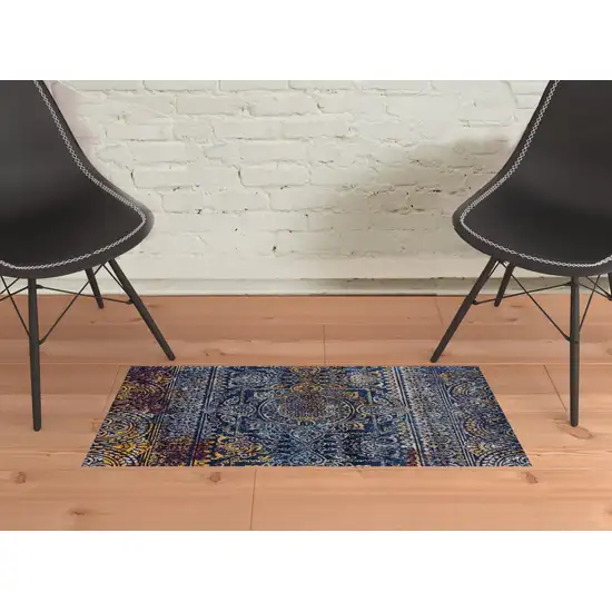 Blue and Yellow Southwestern Power Loom Area Rug Photo 2