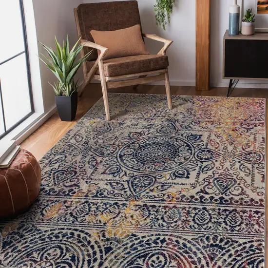 Blue and Yellow Southwestern Power Loom Area Rug Photo 4