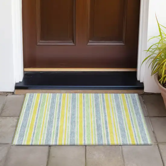 Blue and Yellow Striped Washable Non Skid Indoor Outdoor Area Rug Photo 8