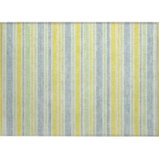 Blue and Yellow Striped Washable Non Skid Indoor Outdoor Area Rug Photo 2