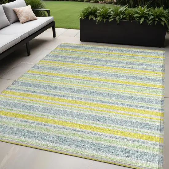 Blue and Yellow Striped Washable Non Skid Indoor Outdoor Area Rug Photo 1