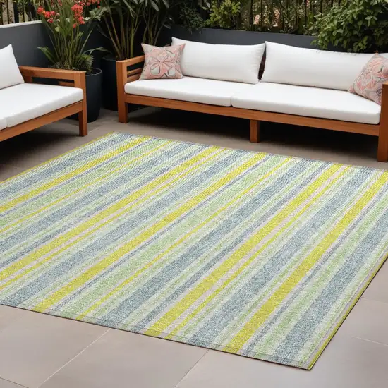 Blue and Yellow Striped Washable Non Skid Indoor Outdoor Area Rug Photo 1