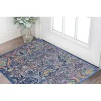 Photo of Blue and Yellow Trellis Distressed Non Skid Area Rug