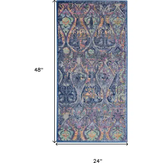 Blue and Yellow Trellis Distressed Non Skid Area Rug Photo 3