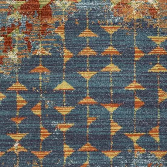 Blue or Coral Abstract Triangle Indoor Area Rug Photo 2