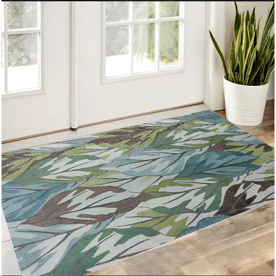 Blue and Green Botanical Leaves Area Rug Photo 1