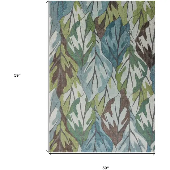 Blue and Green Botanical Leaves Area Rug Photo 3