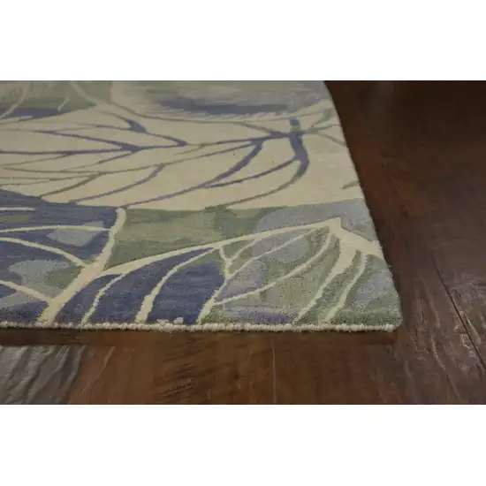 Blue or Green Tropical Leaves Wool Indoor Area Rug Photo 2