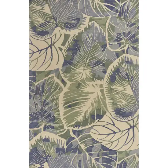 Blue or Green Tropical Leaves Wool Indoor Area Rug Photo 1