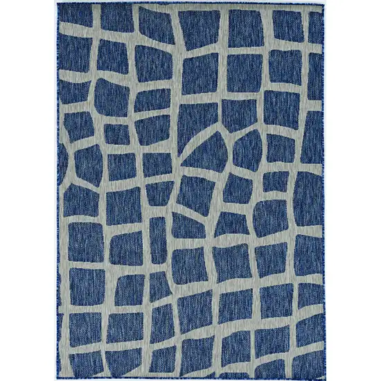 Blue or Grey Abstract Panels Area Rug Photo 1