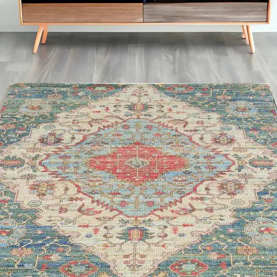 Blue Or Red Vintage Diamond Jute Area Rug Photo 1