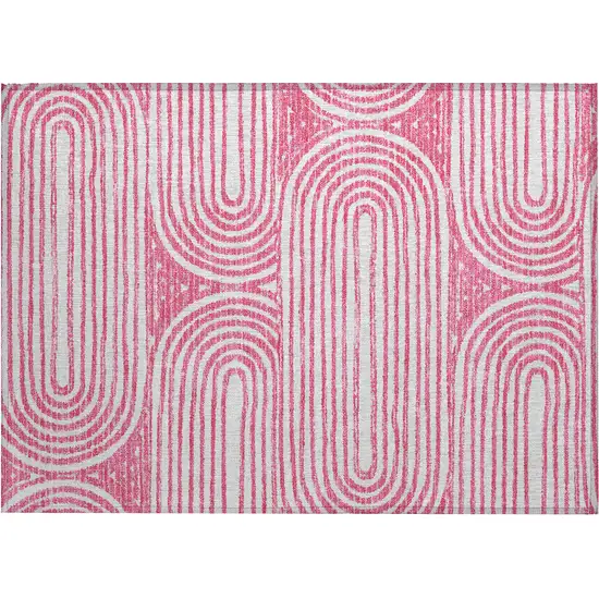 Blush Abstract Washable Non Skid Indoor Outdoor Area Rug Photo 2