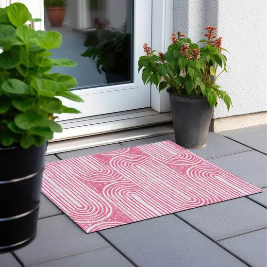 Blush Abstract Washable Non Skid Indoor Outdoor Area Rug Photo 9