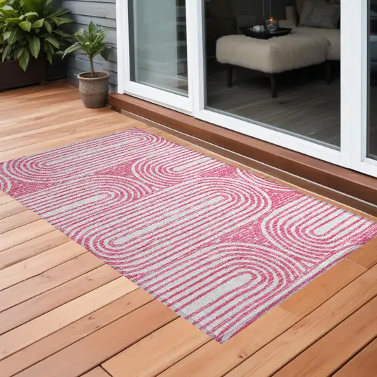 Blush Abstract Washable Non Skid Indoor Outdoor Area Rug Photo 1