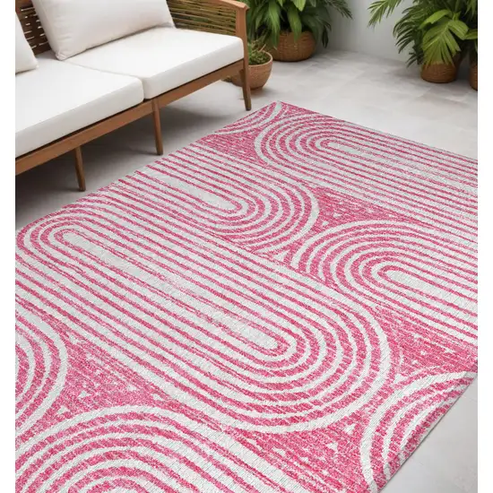 Blush Abstract Washable Non Skid Indoor Outdoor Area Rug Photo 1