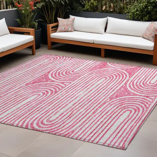 Blush Abstract Washable Non Skid Indoor Outdoor Area Rug Photo 1