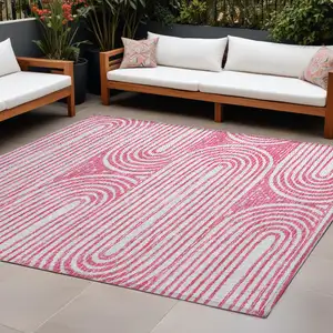 Photo of Blush Abstract Washable Non Skid Indoor Outdoor Area Rug