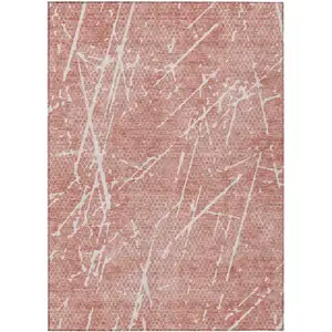 Photo of Blush And Ivory Abstract Washable Indoor Outdoor Area Rug