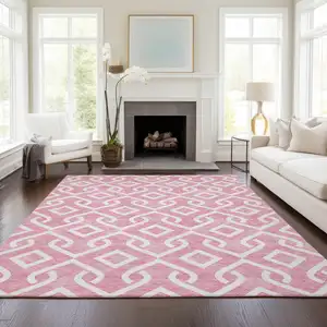 Photo of Blush And Ivory Geometric Washable Indoor Outdoor Area Rug