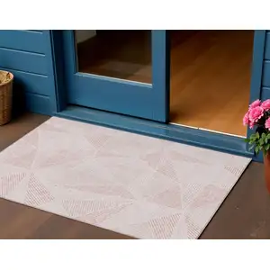 Photo of Blush And Pink Geometric Washable Indoor Outdoor Area Rug