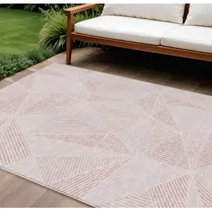 Photo of Blush And Pink Geometric Washable Indoor Outdoor Area Rug