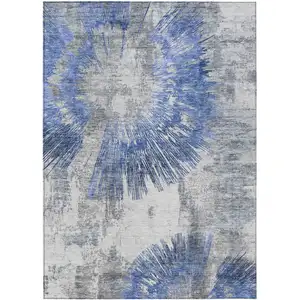 Photo of Blush Denim Blue And Navy Blue Abstract Washable Indoor Outdoor Area Rug