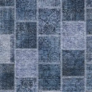 Photo of Blush Denim Blue And Sky Blue Patchwork Washable Indoor Outdoor Area Rug