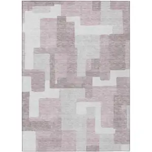 Photo of Blush Gray And Ivory Abstract Washable Indoor Outdoor Area Rug