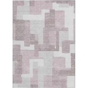 Photo of Blush Gray And Ivory Abstract Washable Indoor Outdoor Area Rug