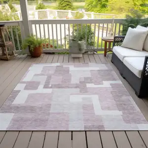 Photo of Blush Gray And Ivory Abstract Washable Indoor Outdoor Area Rug