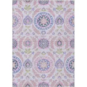 Photo of Blush Lavender And Purple Floral Washable Indoor Outdoor Area Rug