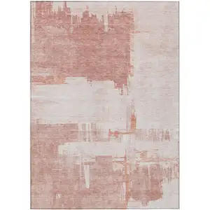 Photo of Blush Mauve And Ivory Abstract Washable Indoor Outdoor Area Rug