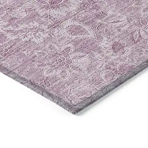 Photo of Blush Mauve And Pink Floral Washable Indoor Outdoor Area Rug