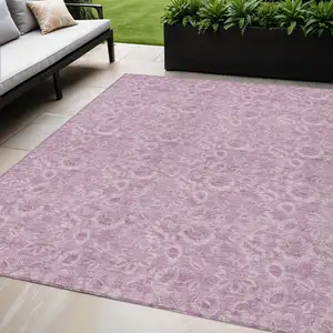 Photo of Blush Mauve And Pink Floral Washable Indoor Outdoor Area Rug