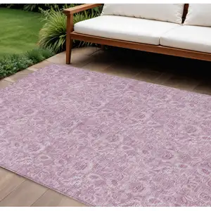 Photo of Blush Mauve And Pink Floral Washable Indoor Outdoor Area Rug