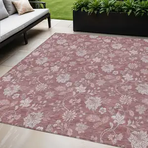 Photo of Blush Pink And Mauve Floral Washable Indoor Outdoor Area Rug