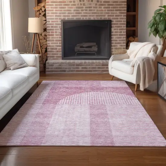 Blush Pink And Mauve Geometric Washable Indoor Outdoor Area Rug Photo 8