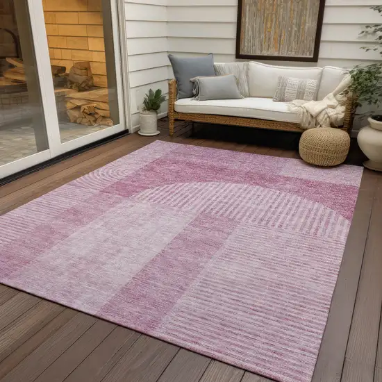 Blush Pink And Mauve Geometric Washable Indoor Outdoor Area Rug Photo 6