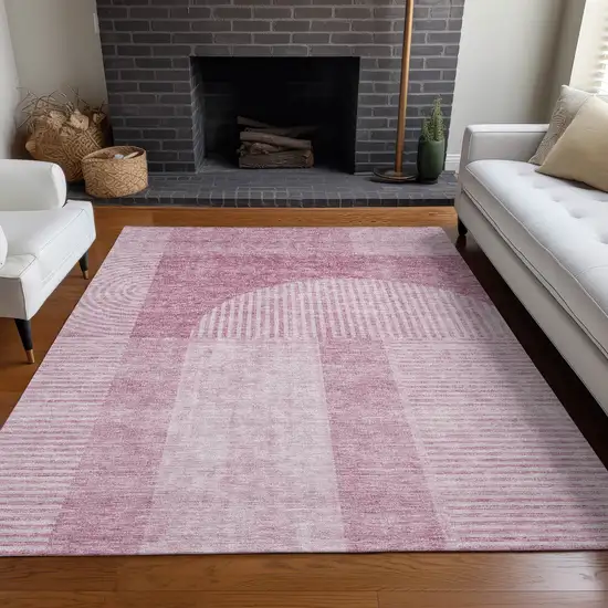 Blush Pink And Mauve Geometric Washable Indoor Outdoor Area Rug Photo 7