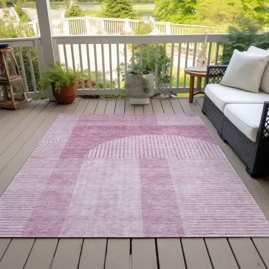 Blush Pink And Mauve Geometric Washable Indoor Outdoor Area Rug Photo 9