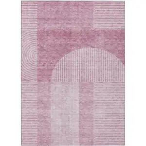 Photo of Blush Pink And Mauve Geometric Washable Indoor Outdoor Area Rug