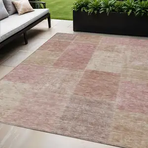 Photo of Blush Pink And Mauve Patchwork Washable Indoor Outdoor Area Rug