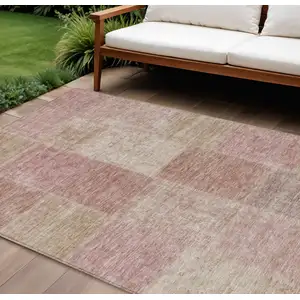 Photo of Blush Pink And Mauve Patchwork Washable Indoor Outdoor Area Rug